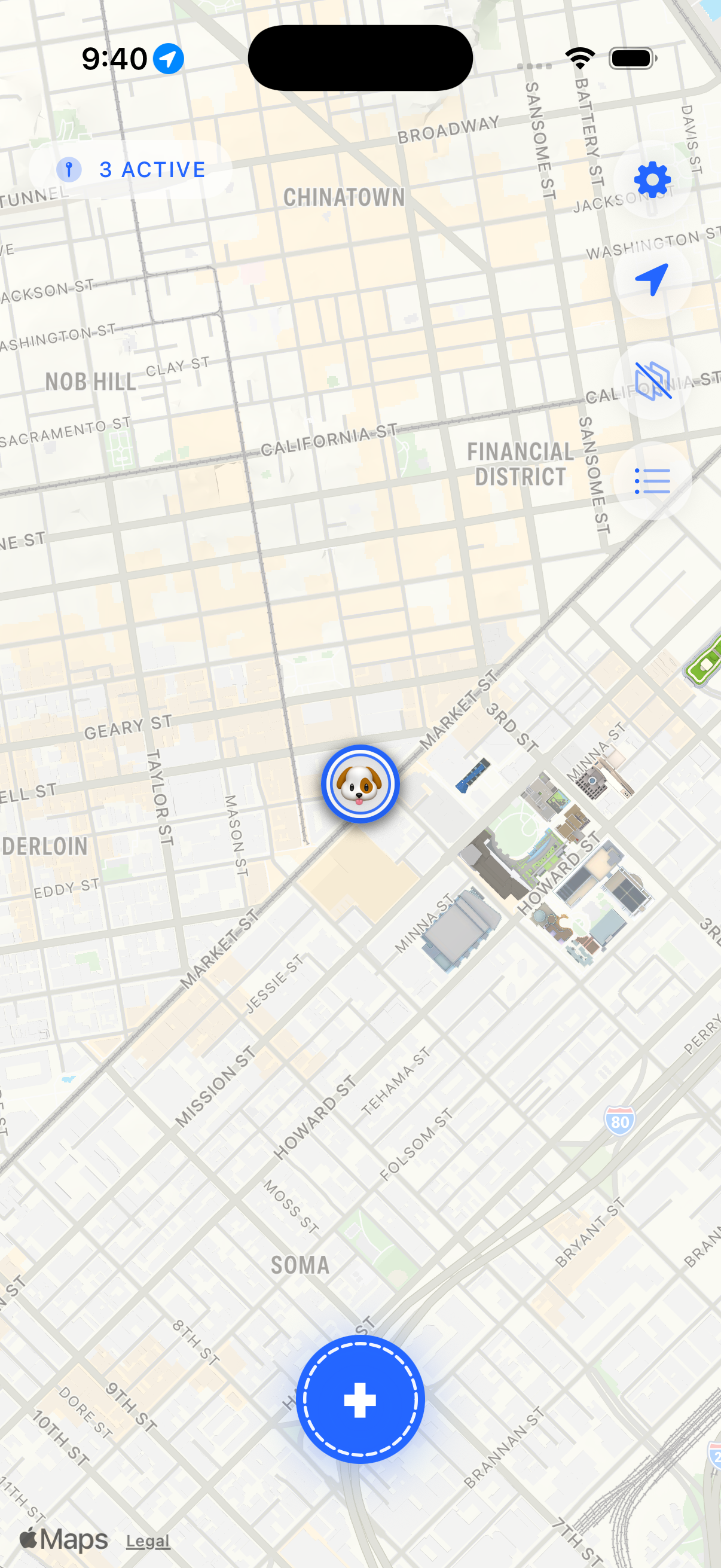 Fadepin showing a map of San Francisco